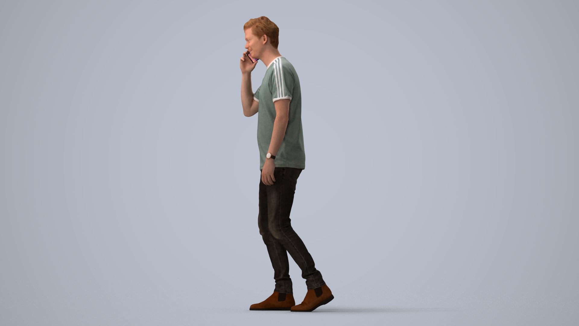 scanned 3D man casual walking, photogrammetry people for Enscape and V-Ray, three-quarter view render