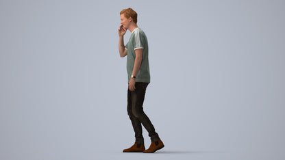 scanned 3D man casual walking, photogrammetry people for Enscape and V-Ray, three-quarter view render