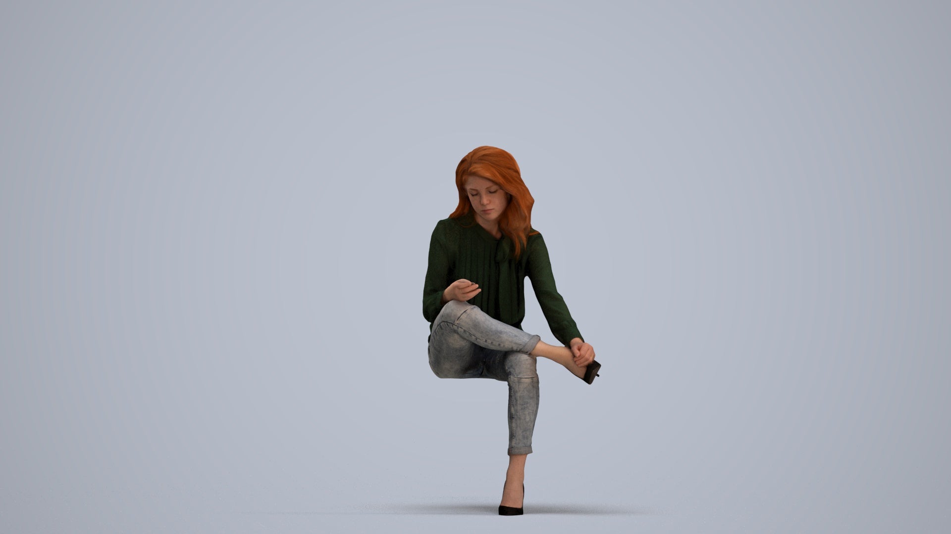 realistic 3D senior woman business sitting, scanned archviz people for Blender and 3ds Max, standing pose render