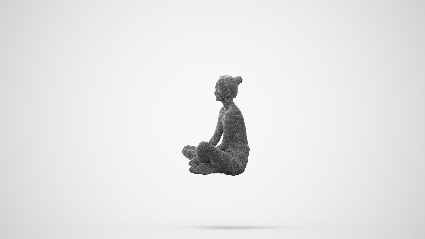 scanned 3D woman casual sitting, photogrammetry people for Enscape and V-Ray, square thumbnail