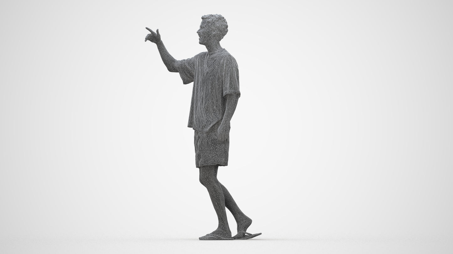 scanned 3D man casual walking, photogrammetry people for Enscape and V-Ray, wireframe back view
