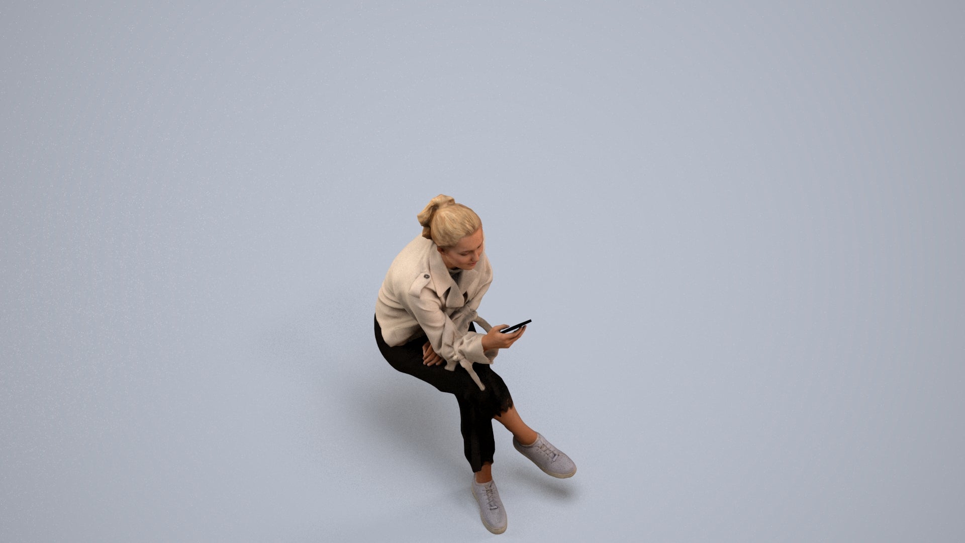 photogrammetry 3D woman casual sitting, realistic human model archviz FBX, back view render