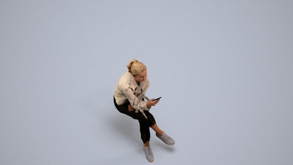 photogrammetry 3D woman casual sitting, realistic human model archviz FBX, back view render