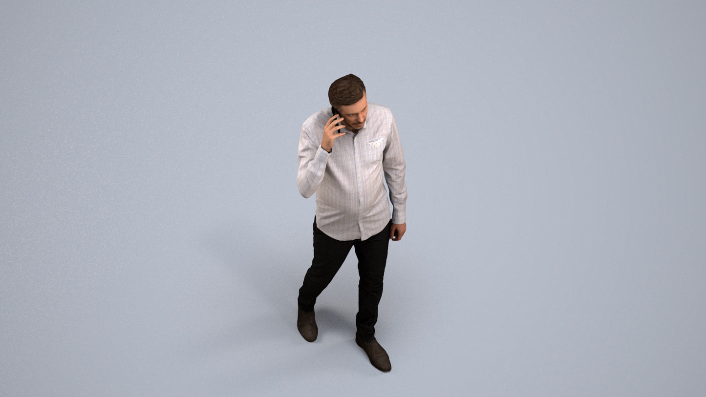3D scanned man walking business, photorealistic archviz people for Enscape and SketchUp, back view render
