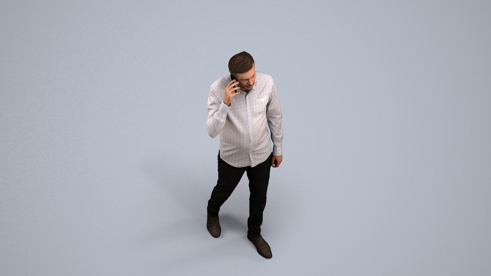 3D scanned man walking business, photorealistic archviz people for Enscape and SketchUp, back view render