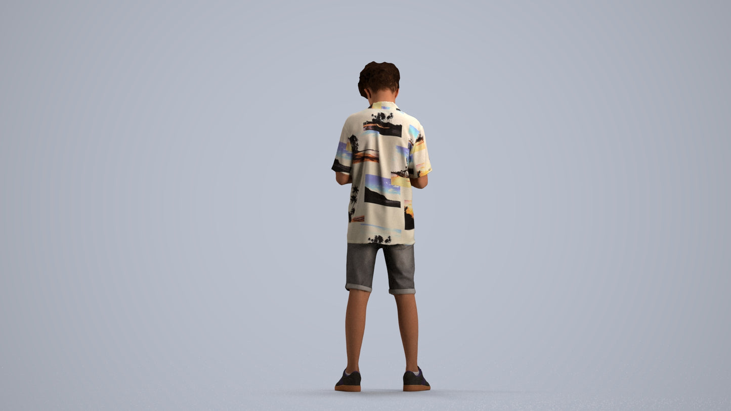 realistic 3D human boy casual kids, archviz people FBX OBJ for Blender, front view render