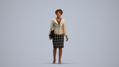 3D scanned woman walking business, photorealistic archviz people for Enscape and SketchUp, standing pose render