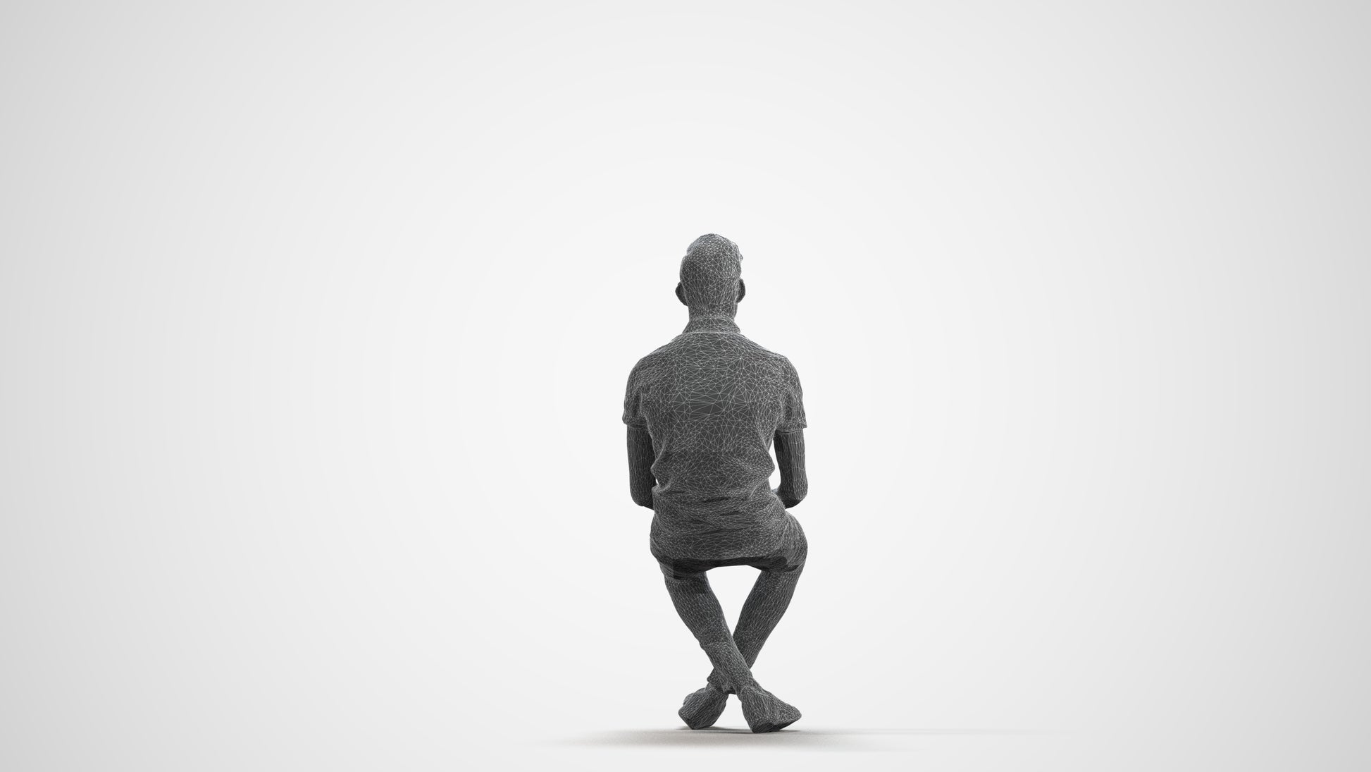 realistic 3D human man casual sitting, archviz people FBX OBJ for Blender, wireframe front view