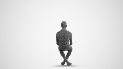 realistic 3D human man casual sitting, archviz people FBX OBJ for Blender, wireframe front view