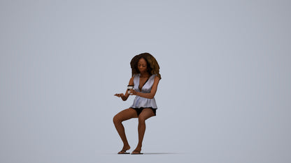 3D human model woman casual sitting, photogrammetry scanned person for archviz, top-down view render