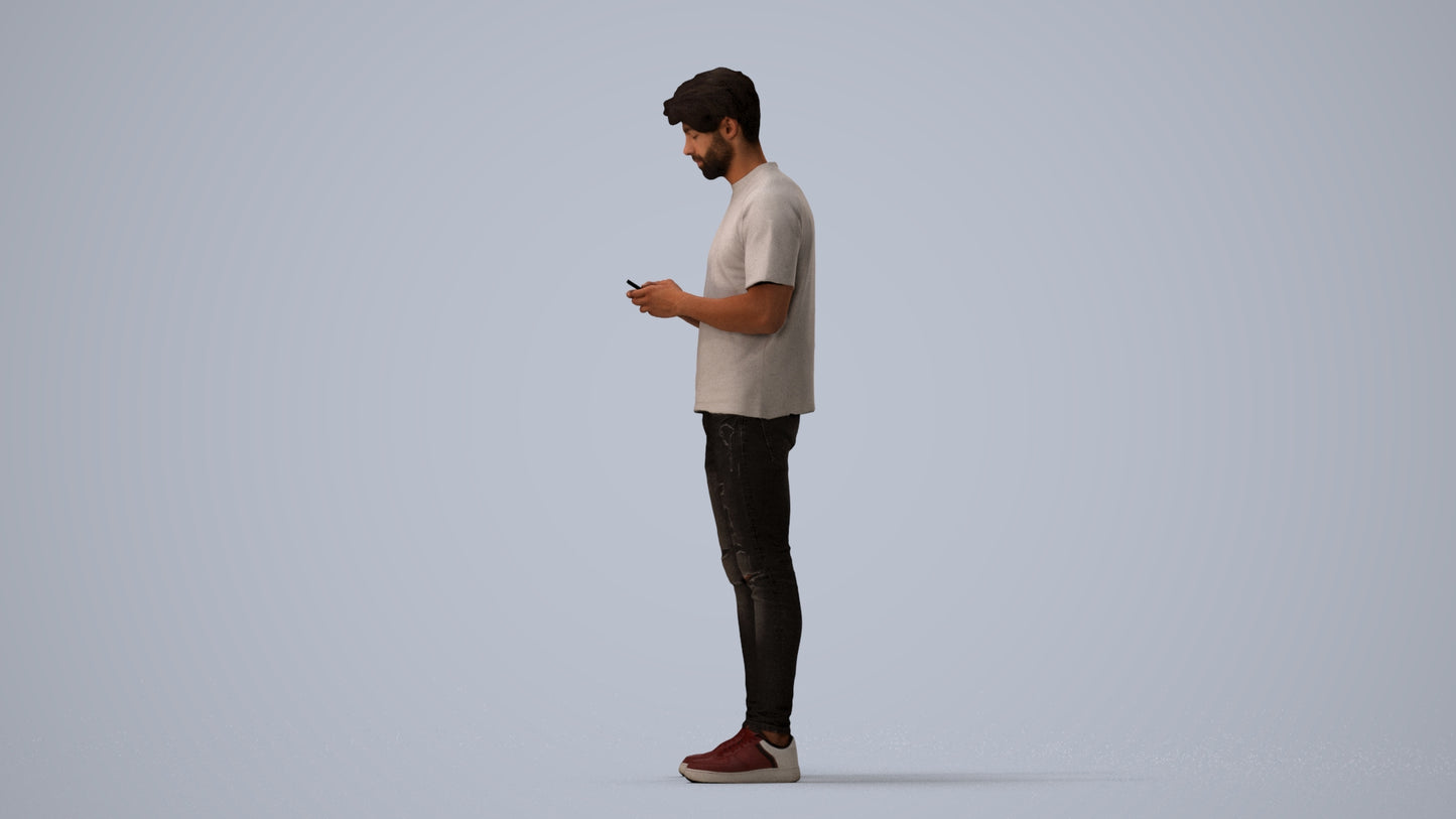 3D scanned man standing casual, photorealistic archviz people for Enscape and SketchUp, three-quarter view render
