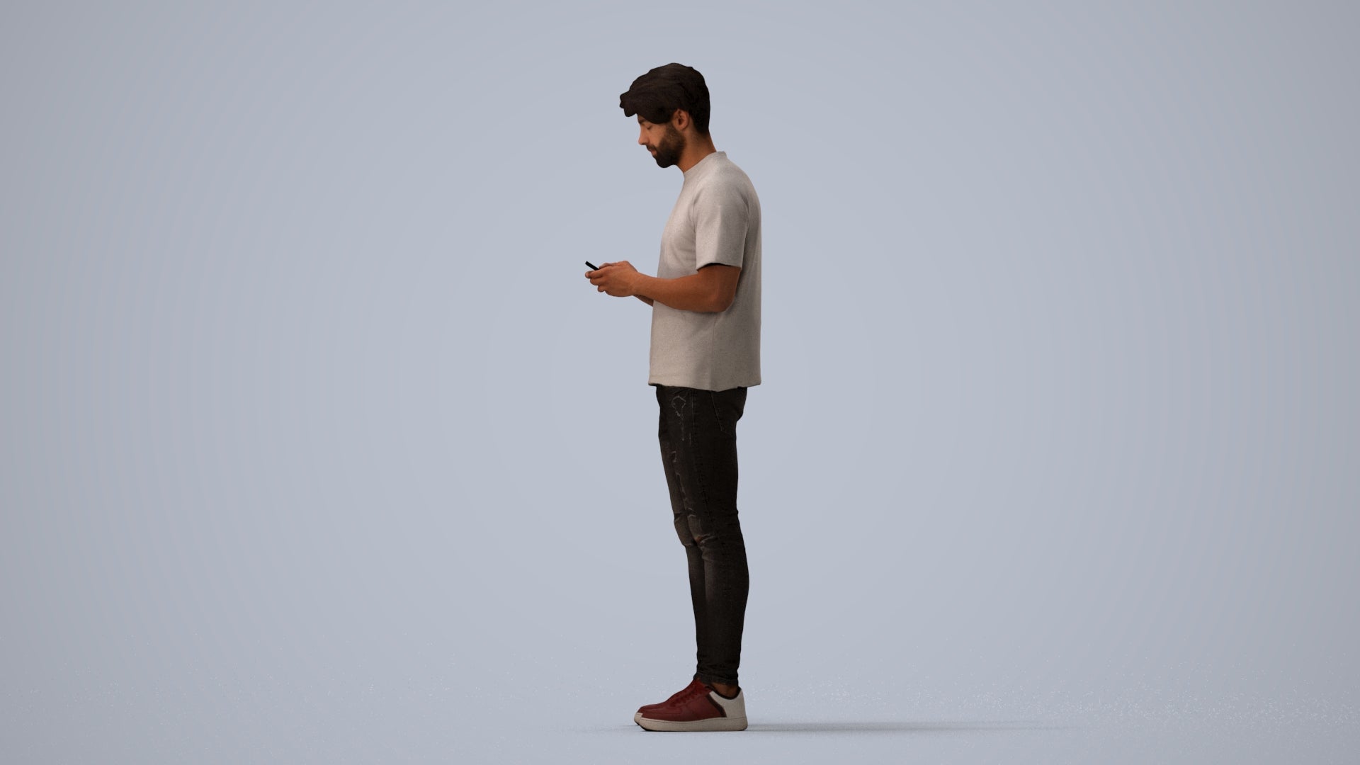 3D scanned man standing casual, photorealistic archviz people for Enscape and SketchUp, three-quarter view render