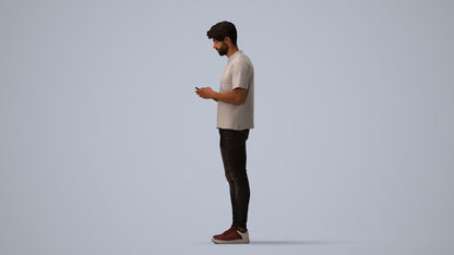 3D scanned man standing casual, photorealistic archviz people for Enscape and SketchUp, three-quarter view render