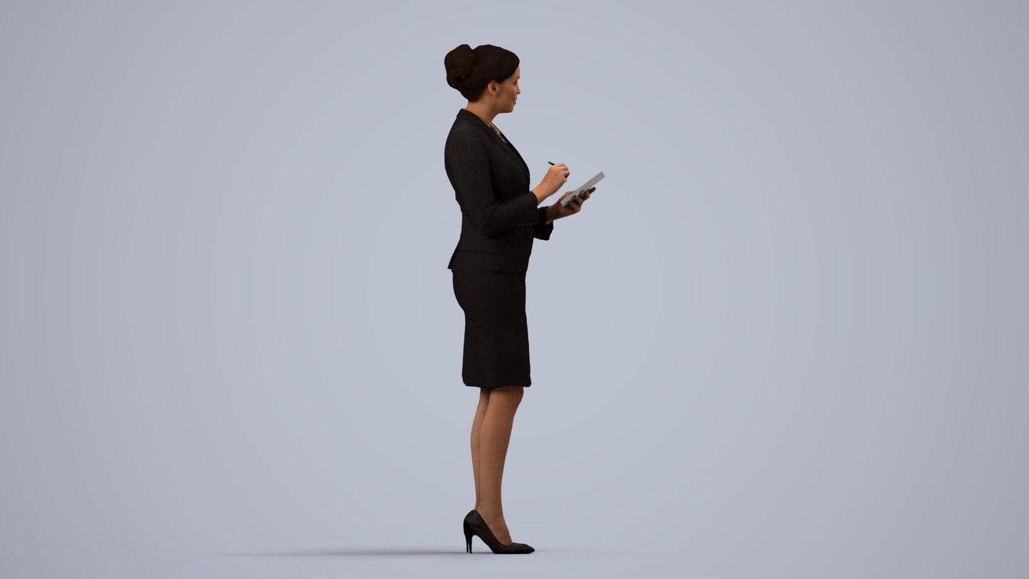 scanned 3D woman hospitality, photogrammetry people for Enscape and V-Ray, side view render