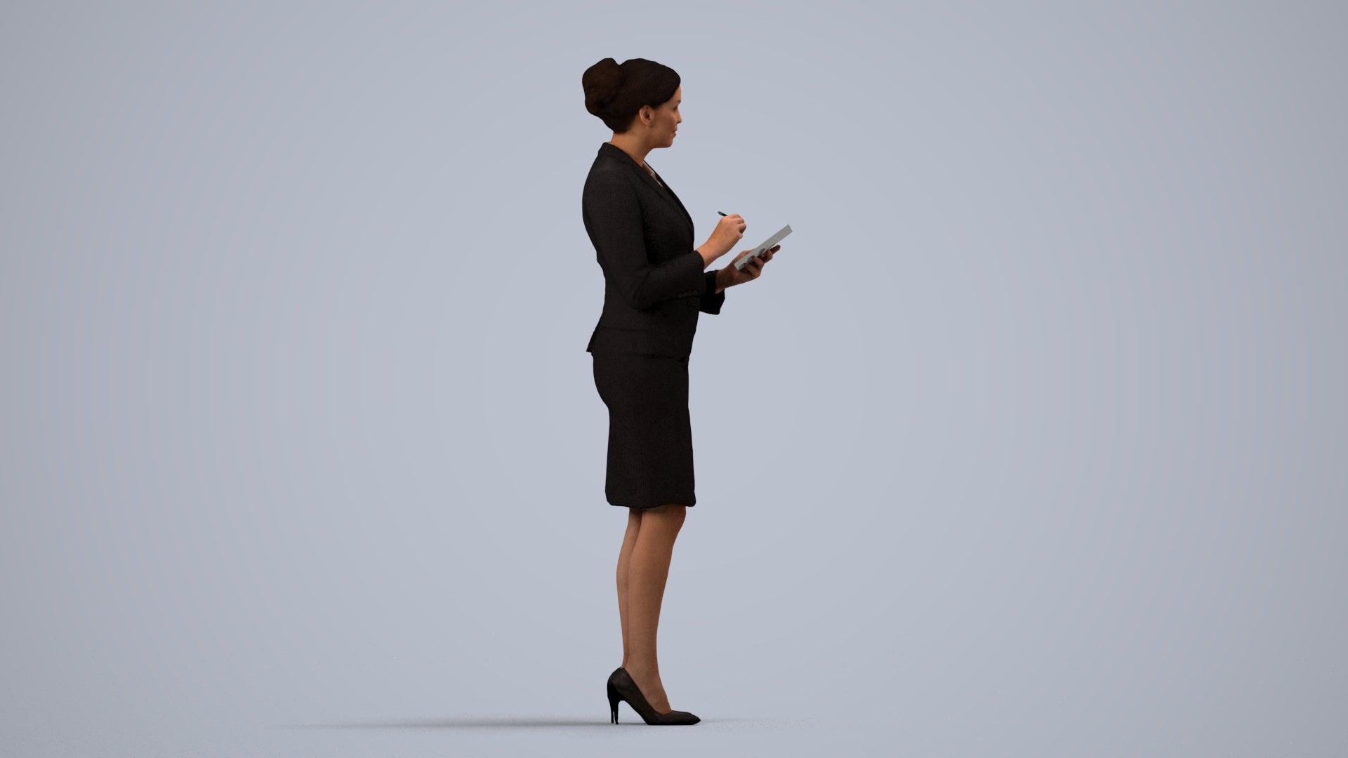 scanned 3D woman hospitality, photogrammetry people for Enscape and V-Ray, side view render