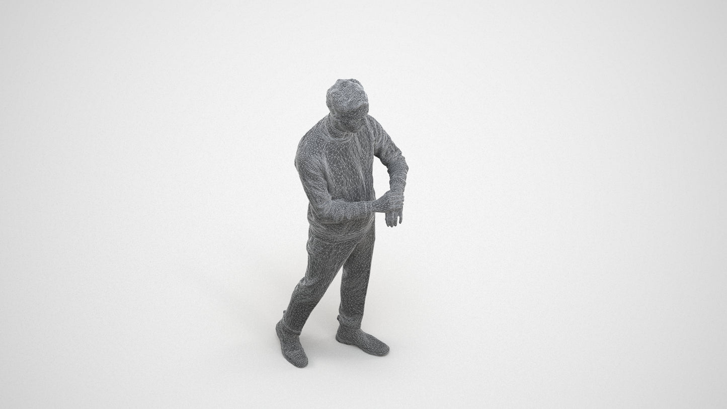 3D people model man casual walking, scanned human for 3ds Max rendering, wireframe three-quarter view