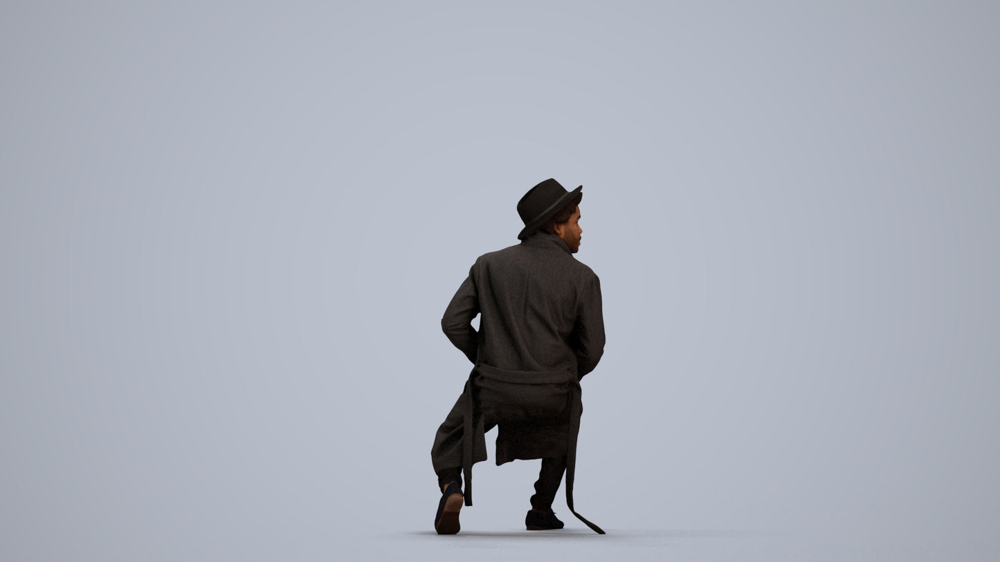 realistic 3D man formal sitting, scanned archviz people for Blender and 3ds Max, front view render