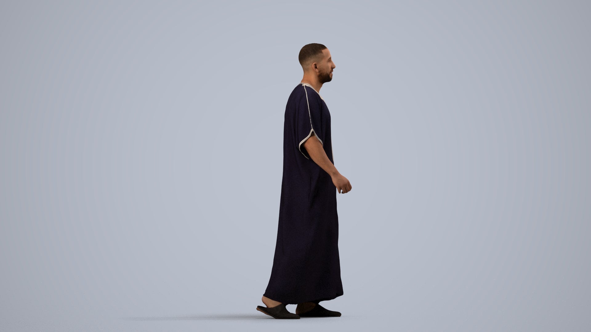 3D scanned man walking, photorealistic archviz people for Enscape and SketchUp, side view render