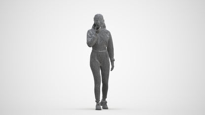 3D human model woman sport, photogrammetry scanned person for archviz, three-quarter front view render