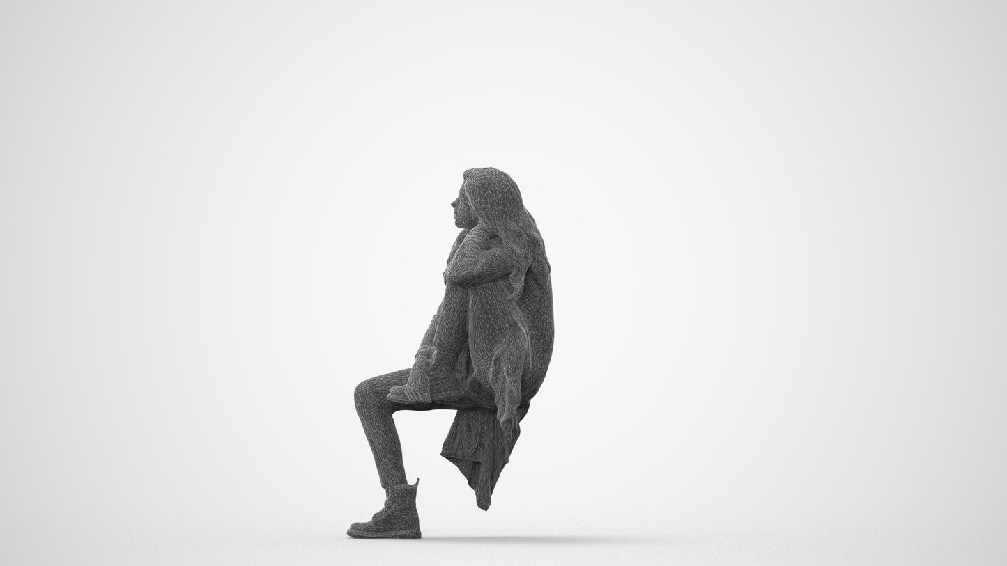 3D scanned woman sitting casual, photorealistic archviz people for Enscape and SketchUp, square thumbnail