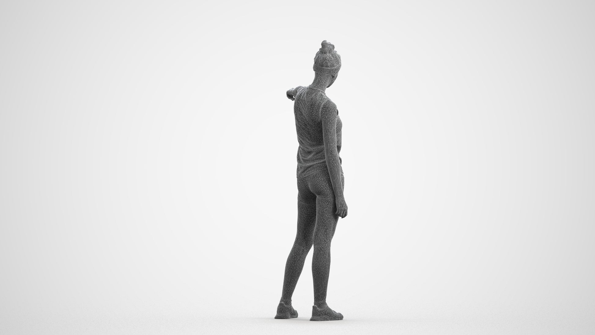 scanned 3D girl sport, photogrammetry people for Enscape and V-Ray, wireframe front view
