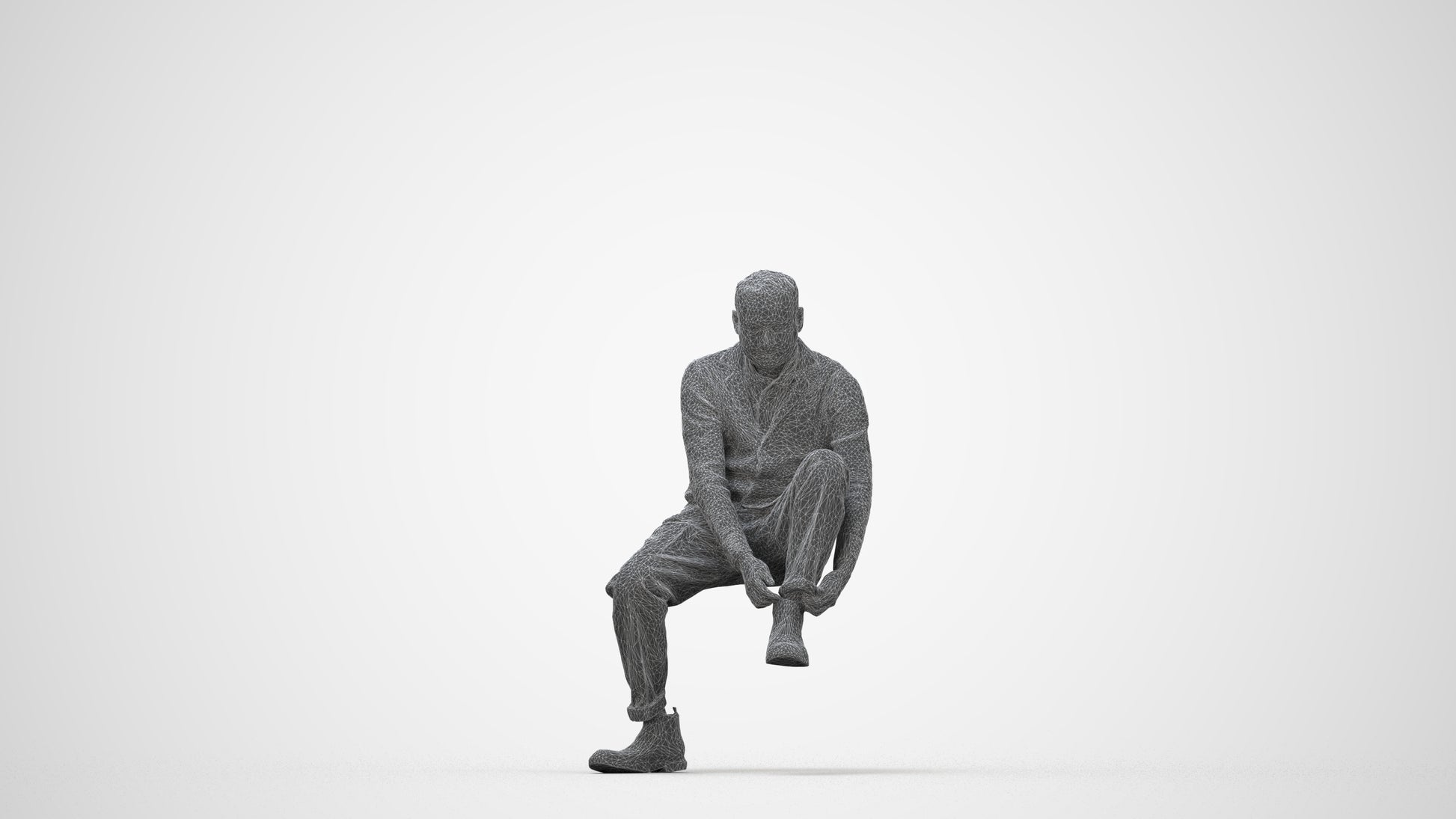 3D scanned woman sitting casual, photorealistic archviz people for Enscape and SketchUp, wireframe back view