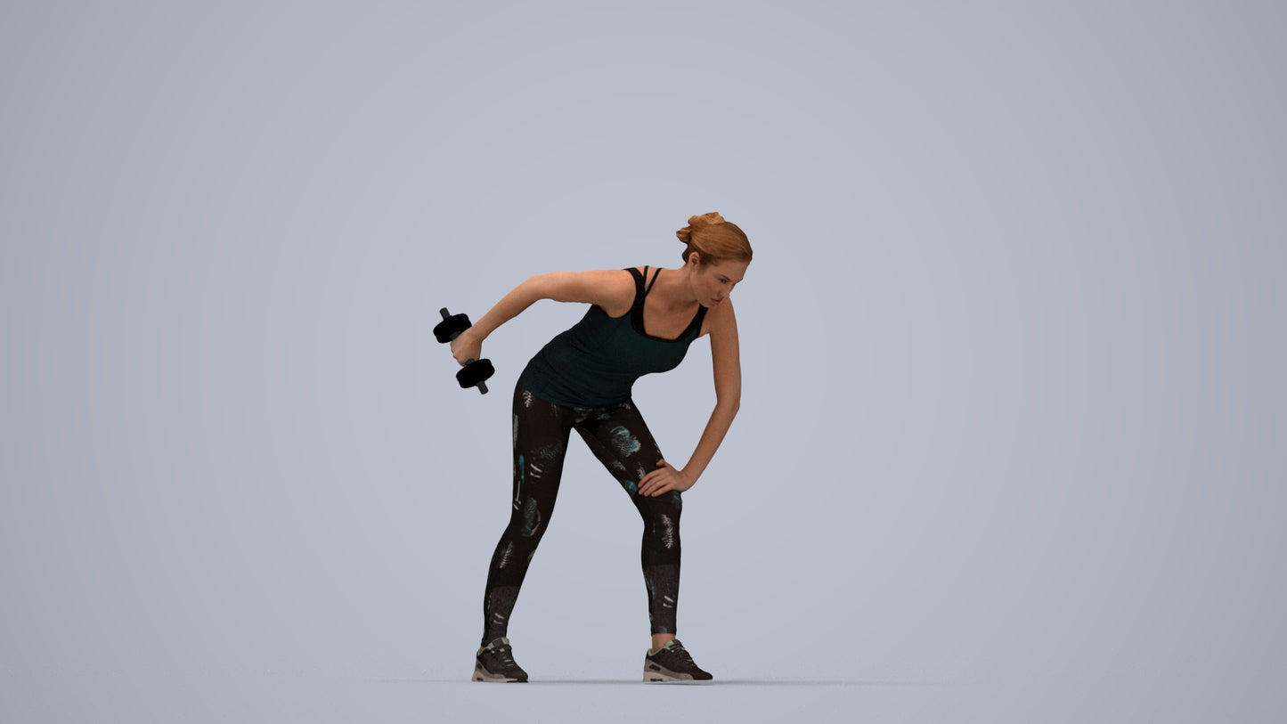 3D people model woman sport, scanned human for 3ds Max rendering, top-down view render
