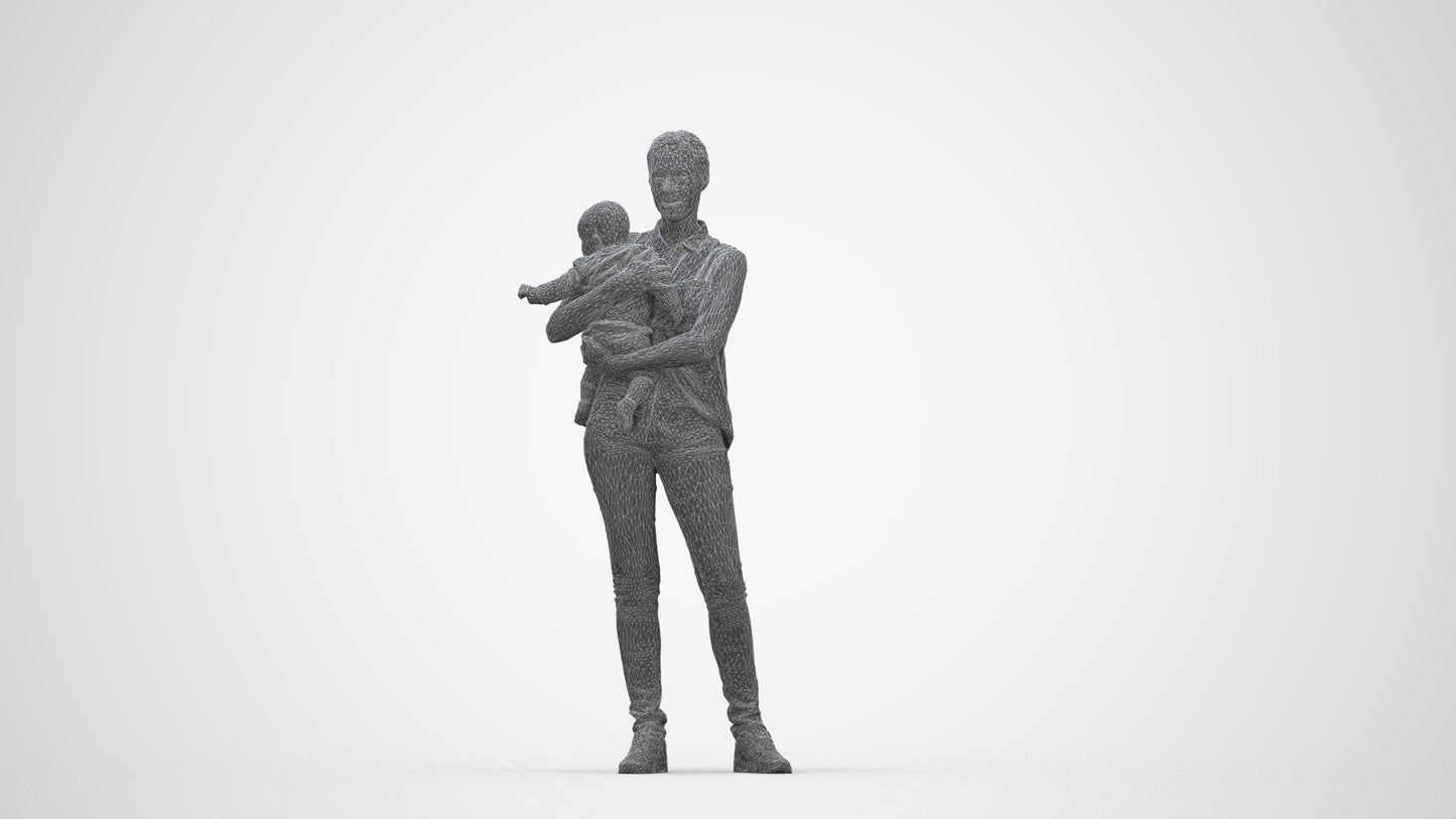 realistic 3D people woman casual kids, render-ready for V-Ray and Corona, FBX OBJ, wireframe back view
