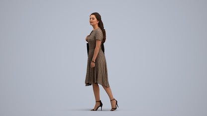 scanned 3D woman casual walking, photogrammetry people for Enscape and V-Ray, standing pose render
