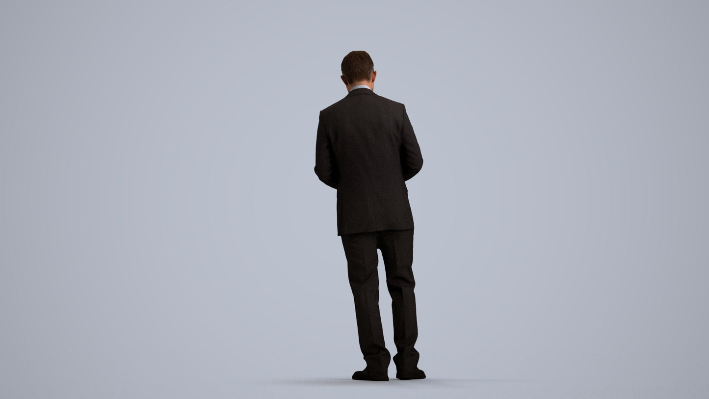 3D people model man business, scanned human for 3ds Max rendering, front view render