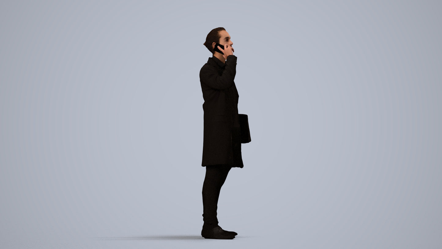 realistic 3D people man business standing, render-ready for V-Ray and Corona, FBX OBJ, side view render