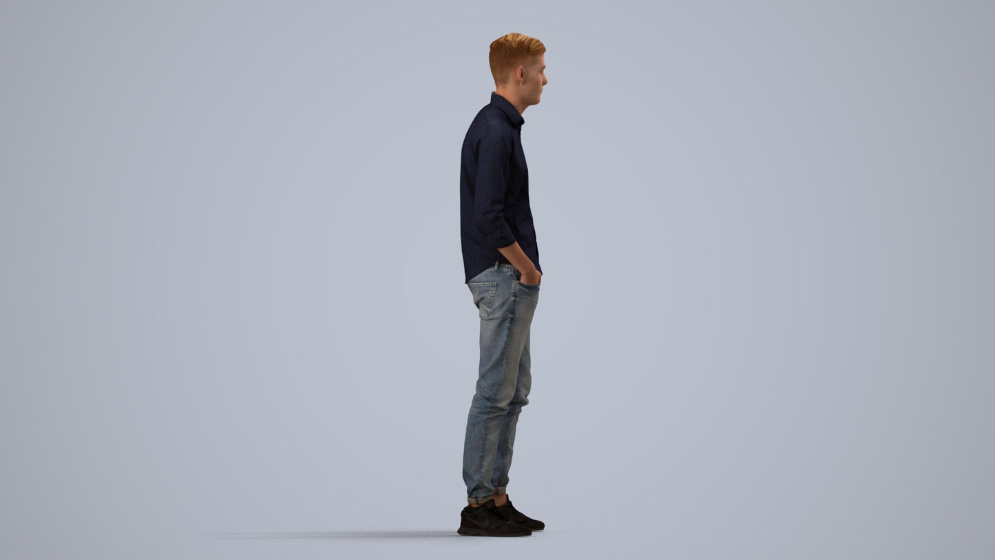 scanned 3D man casual standing, photogrammetry people for Enscape and V-Ray, side view render
