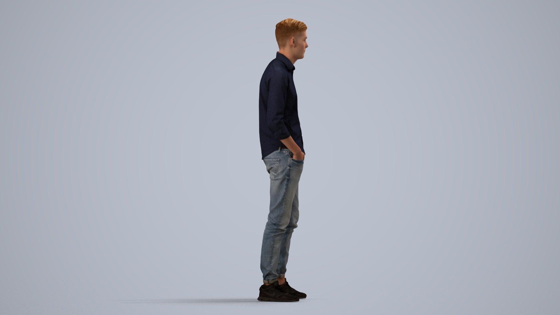 scanned 3D man casual standing, photogrammetry people for Enscape and V-Ray, side view render