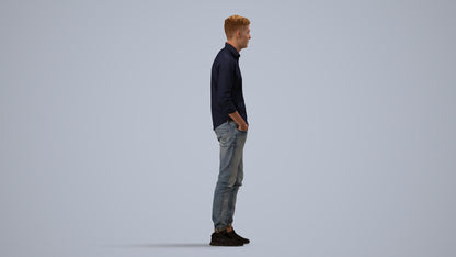 scanned 3D man casual standing, photogrammetry people for Enscape and V-Ray, side view render