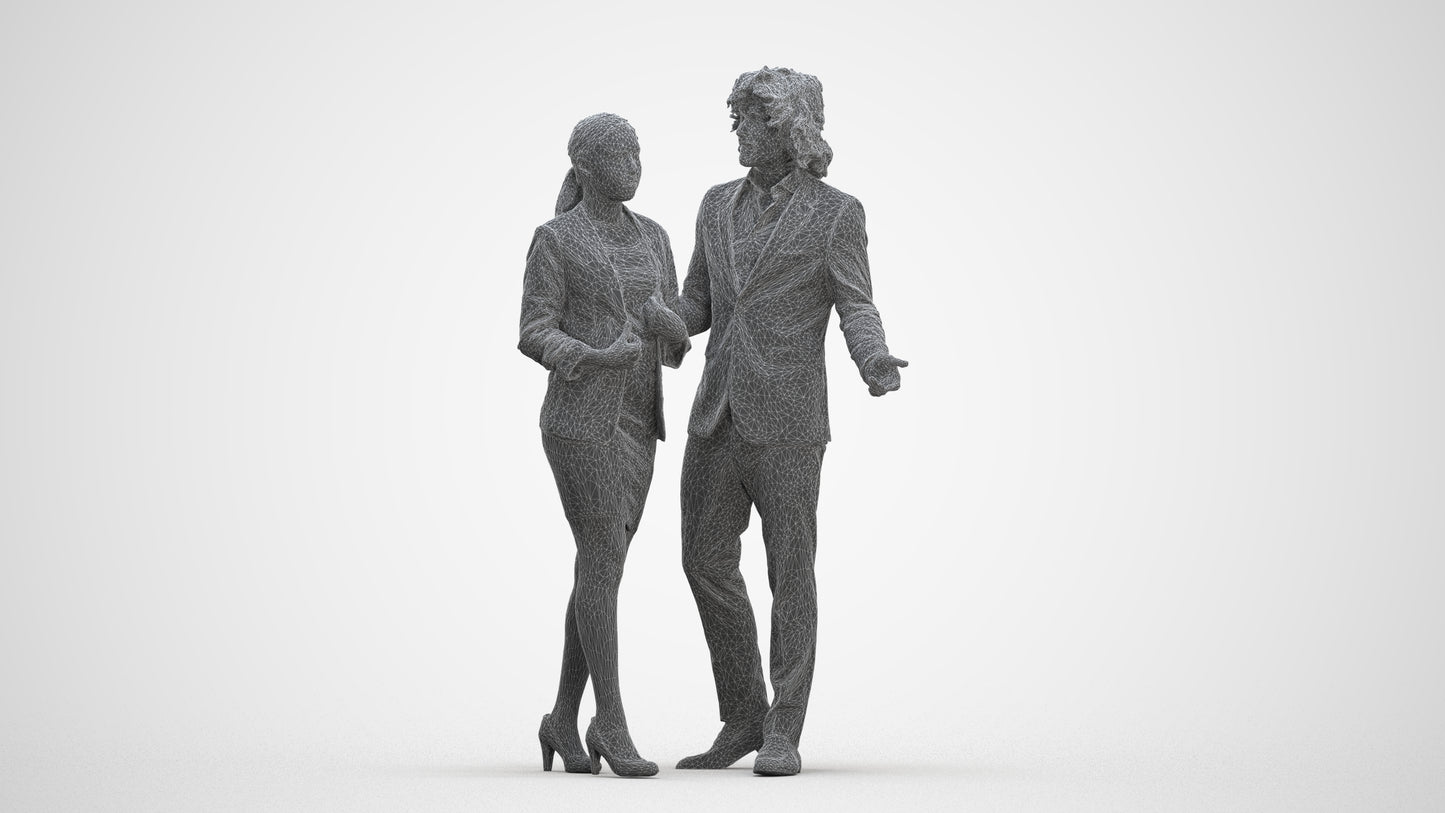 3D human model woman business, photogrammetry scanned person for archviz, three-quarter front view render