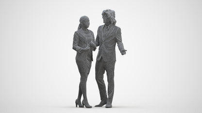 3D human model woman business, photogrammetry scanned person for archviz, three-quarter front view render