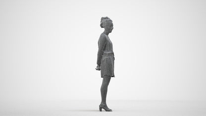 3D people model woman casual standing, scanned human for 3ds Max rendering, wireframe side view