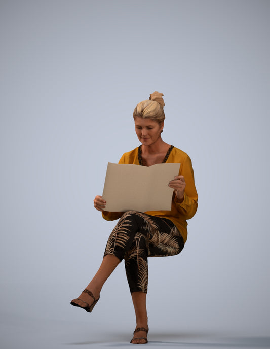 3D people model woman casual sitting, scanned human for 3ds Max rendering