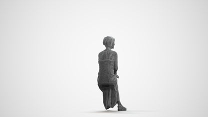 3D people model senior woman sitting, scanned human for 3ds Max rendering, wireframe front view