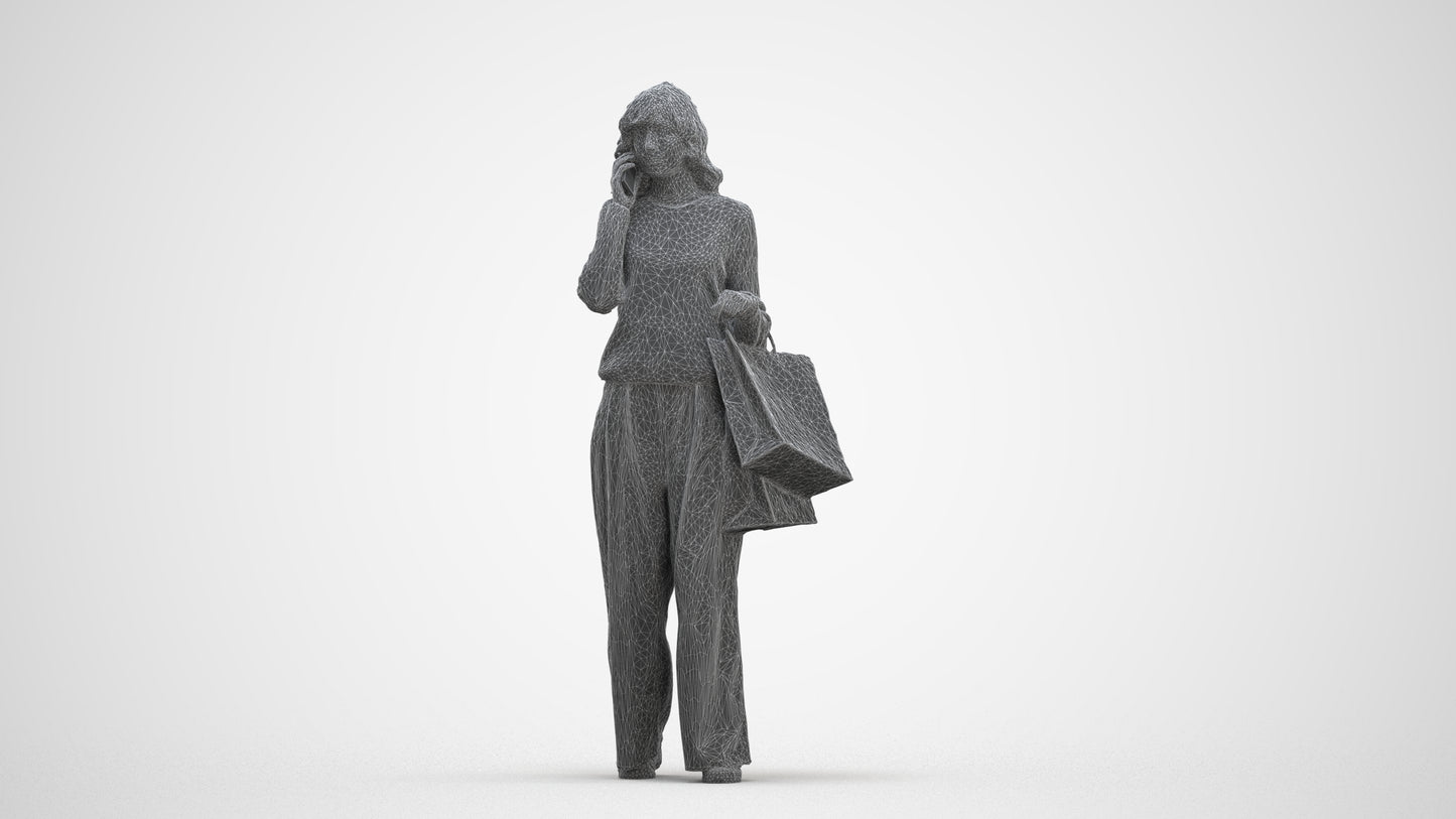 realistic 3D people woman casual walking, render-ready for V-Ray and Corona, FBX OBJ, three-quarter front view render