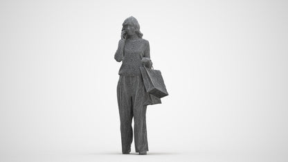 realistic 3D people woman casual walking, render-ready for V-Ray and Corona, FBX OBJ, three-quarter front view render