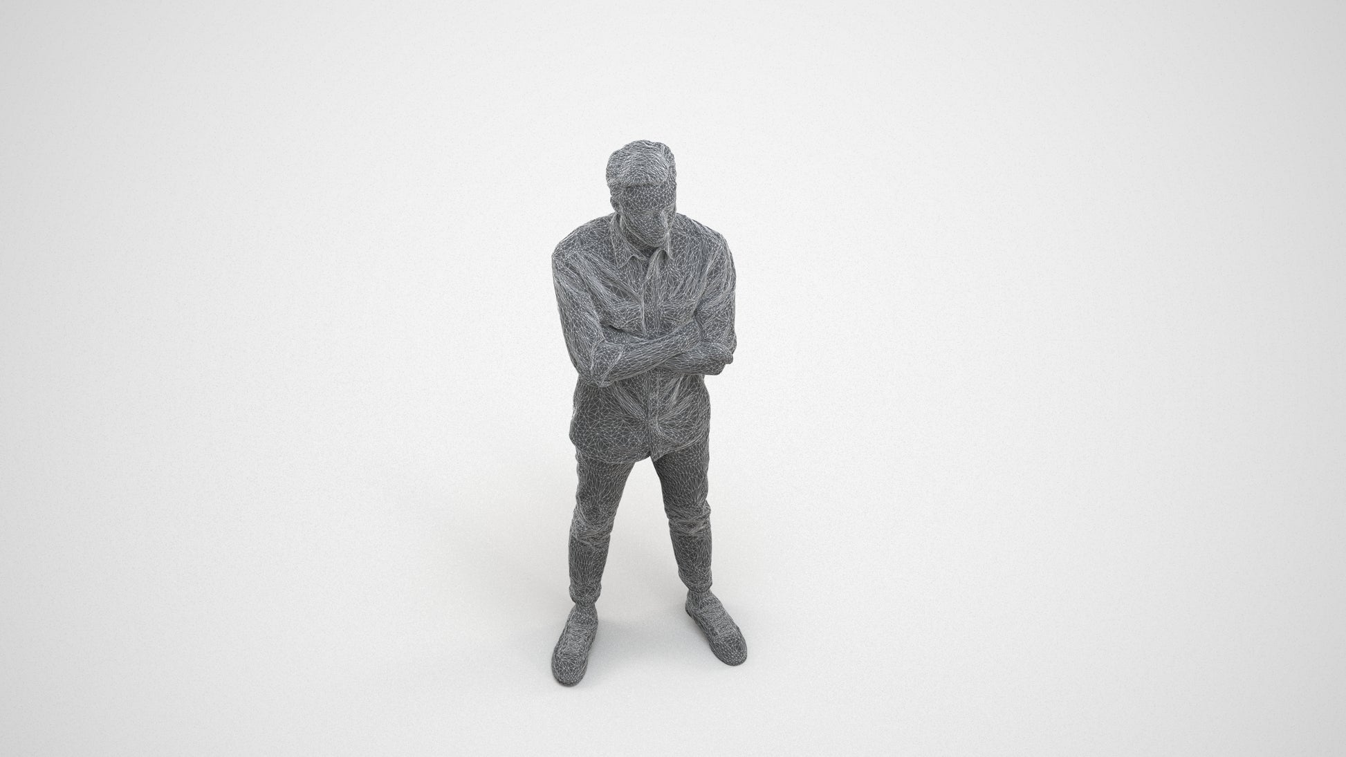 3D people model man casual standing, scanned human for 3ds Max rendering, wireframe three-quarter view