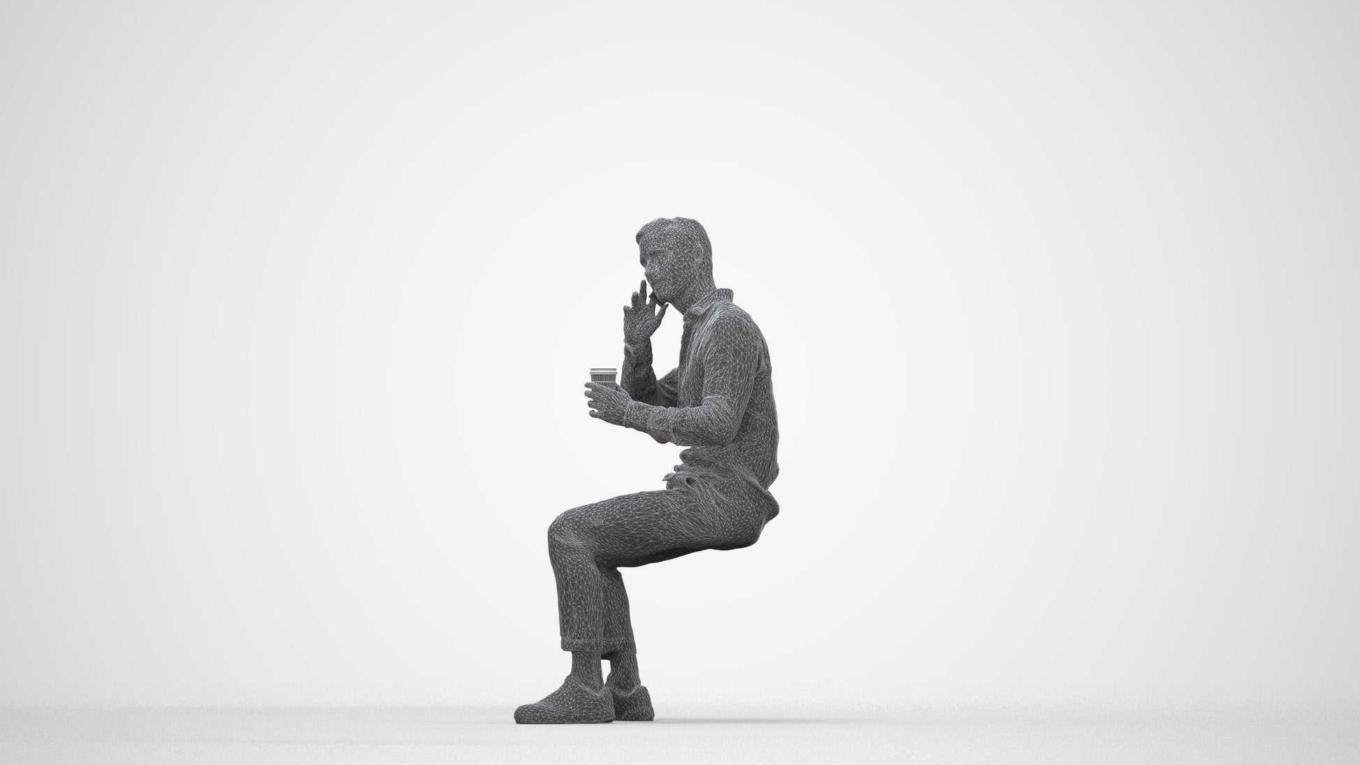 realistic 3D people man casual sitting, render-ready for V-Ray and Corona, FBX OBJ, wireframe back view
