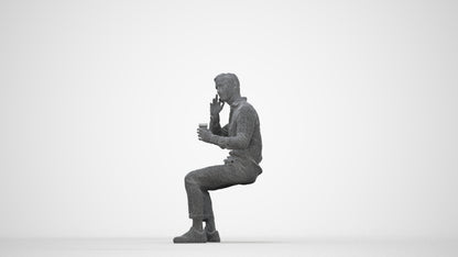 realistic 3D people man casual sitting, render-ready for V-Ray and Corona, FBX OBJ, wireframe back view