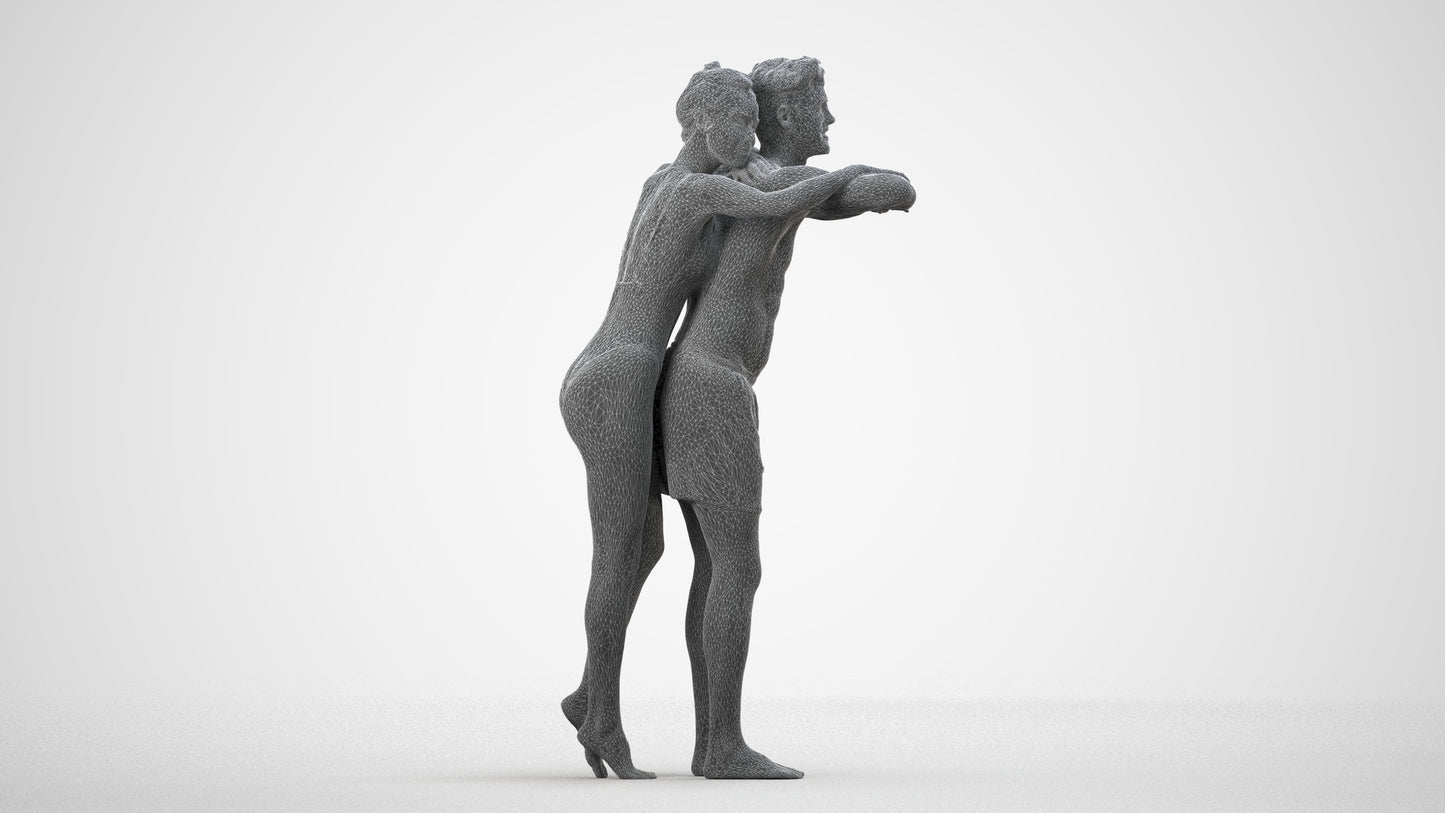 3D scanned man pool, photorealistic archviz people for Enscape and SketchUp, wireframe side view