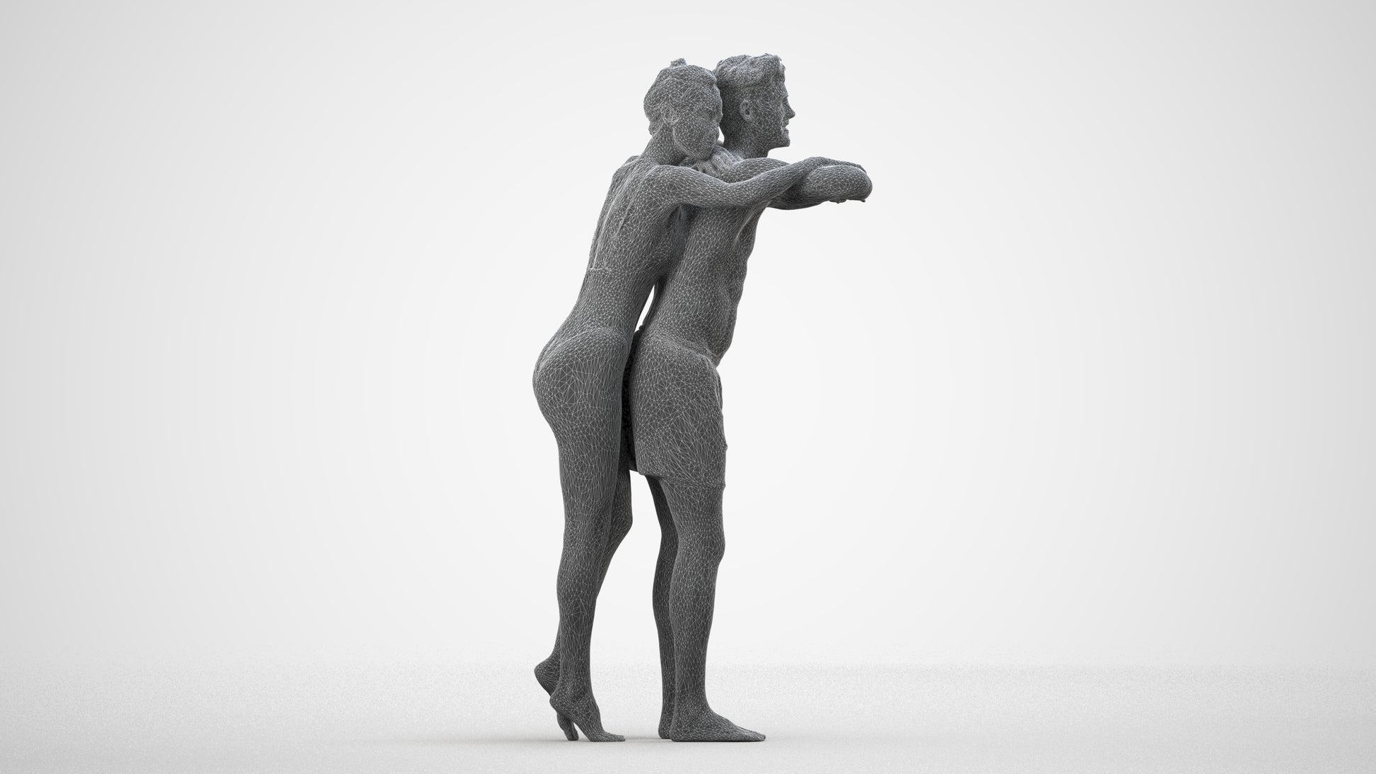 3D scanned man pool, photorealistic archviz people for Enscape and SketchUp, wireframe side view
