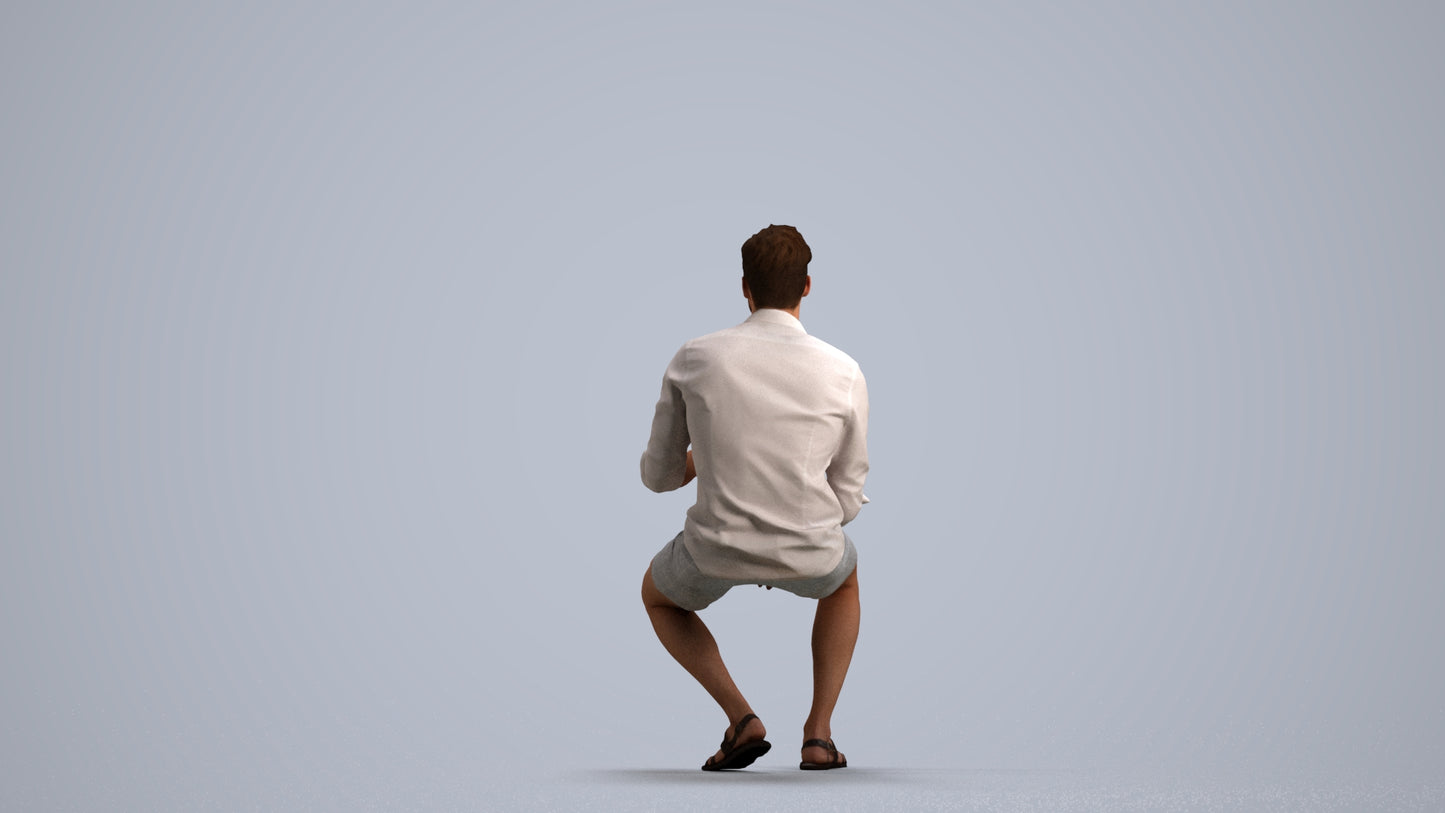 photogrammetry 3D man casual sitting, realistic human model archviz FBX, front view render