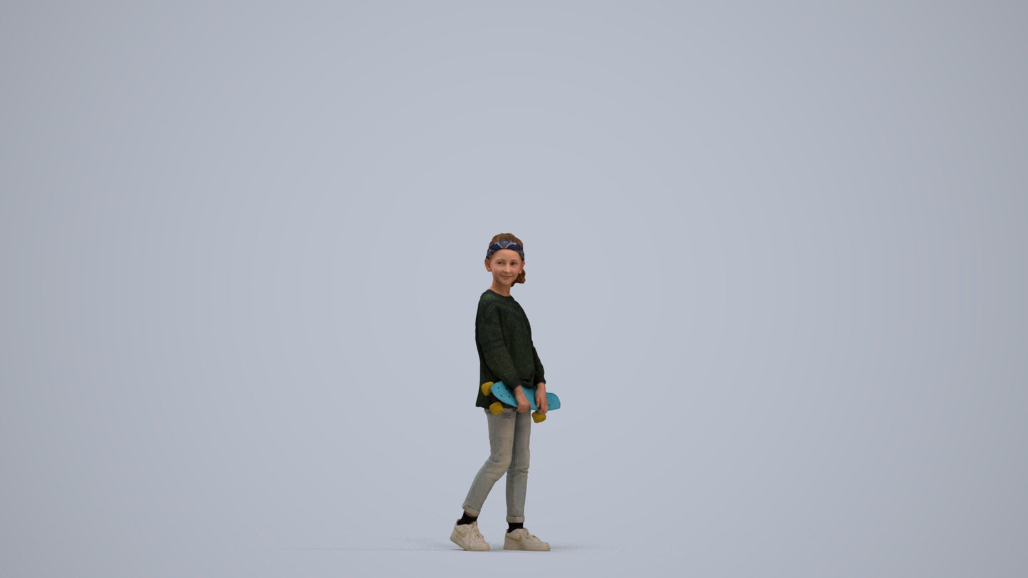 3D people model girl casual kids, scanned human for 3ds Max rendering, standing pose render