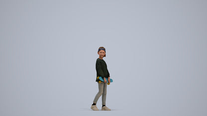 3D people model girl casual kids, scanned human for 3ds Max rendering, standing pose render