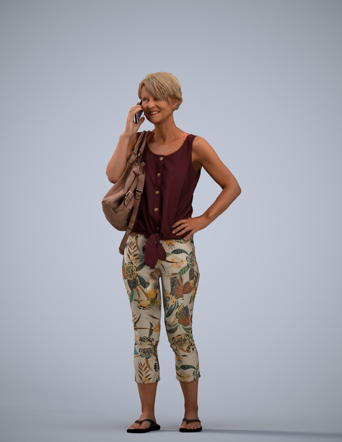 3D scanned senior woman standing, photorealistic archviz people for Enscape and SketchUp